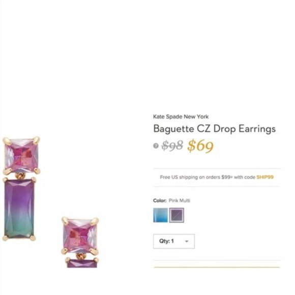 NEW Kate Spade Baguette CZ Blue Drop Earrings - Picture 6 of 6